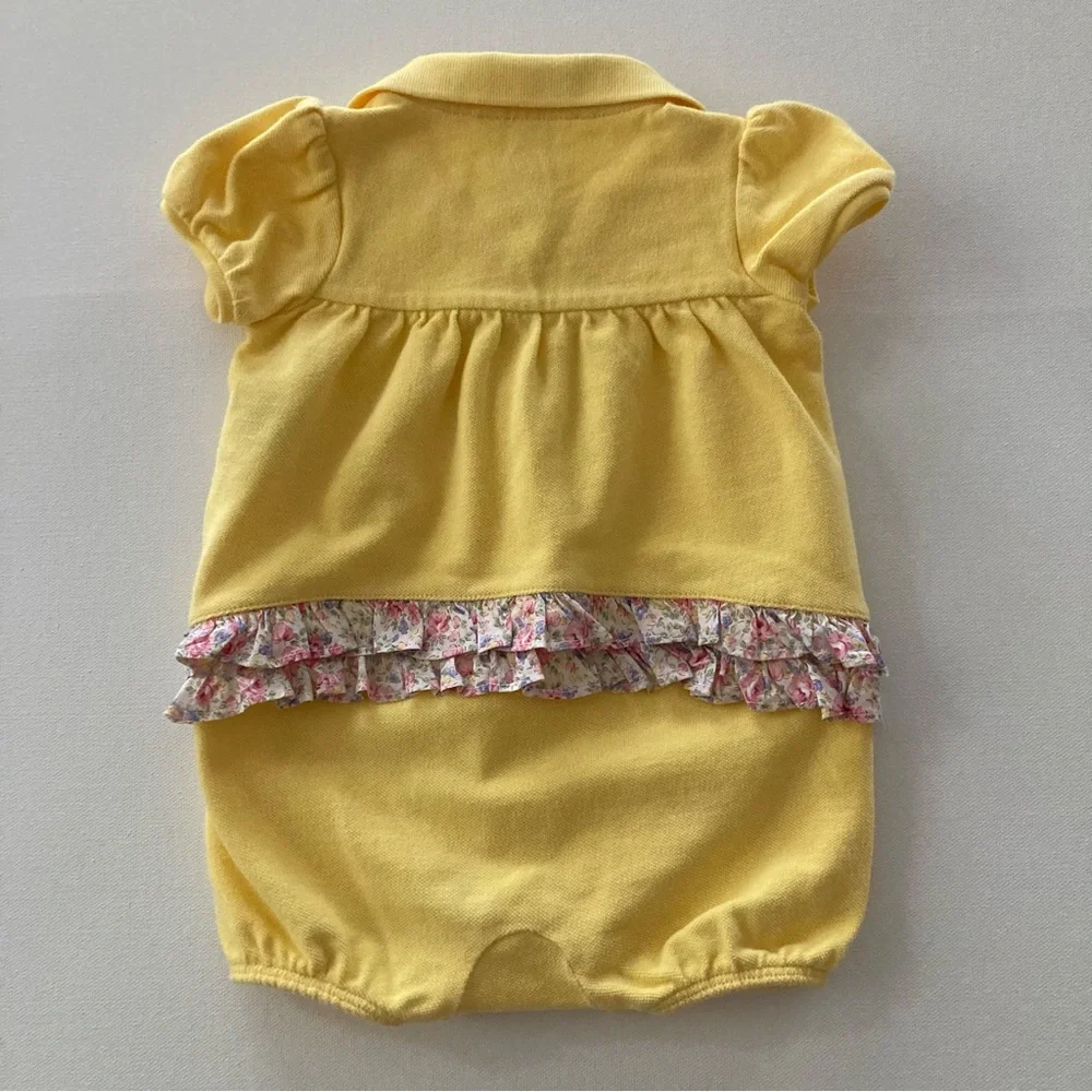 Ralph Lauren Baby Girl 9 Months Yellow Romper Floral Ruffle Easter Spring Summer